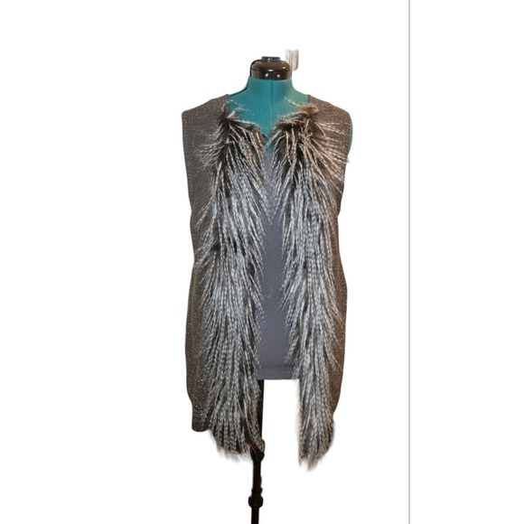 Ruby‎ Rd. Womens Bonne Soiree Faux Fur Trimmed Sweater Vest GunMetal Size Large - Picture 1 of 7